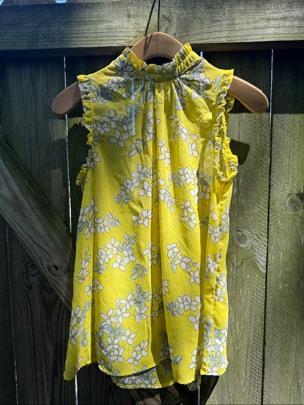 Who What Wear Yellow Floral Ruffle Neck Blouse